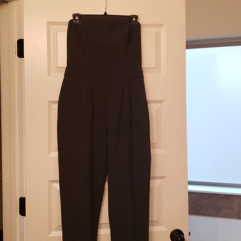 Trina Turk charcoal grey strapless jumpsuit